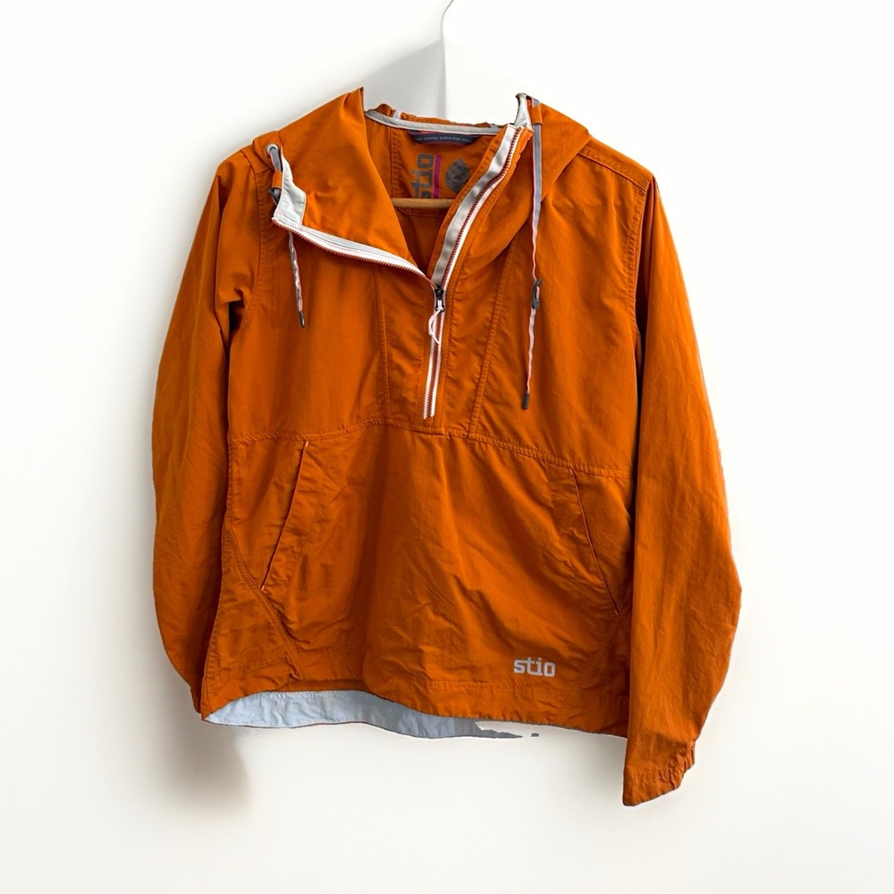 Stio Women's Orange Hooded Half Zip Anorak Jacket Pockets Lightweight Sz M